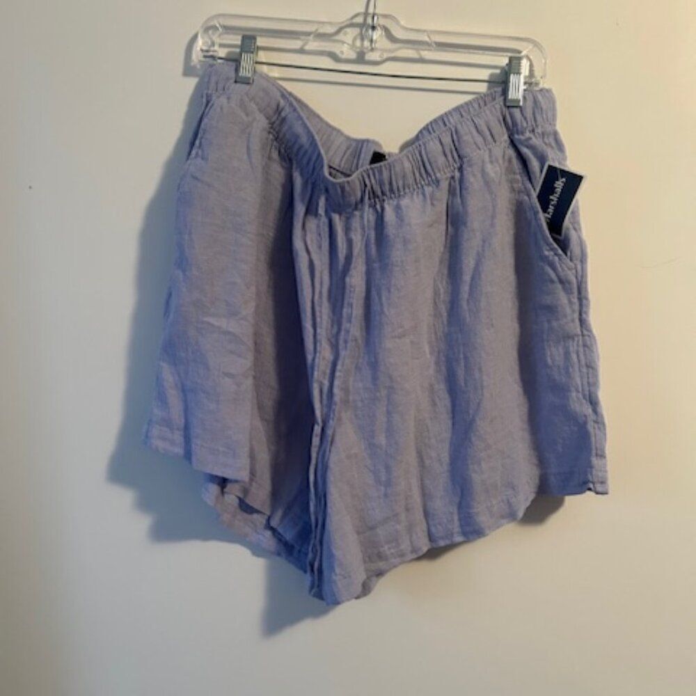 Tahari Blue Linen pull-on drawstring shorts, size 3X